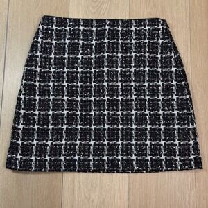 LOFT Black White Shimmer‎ Metallic Tweed Mini Skirt Size 4 Plaid A-Line Sparkle